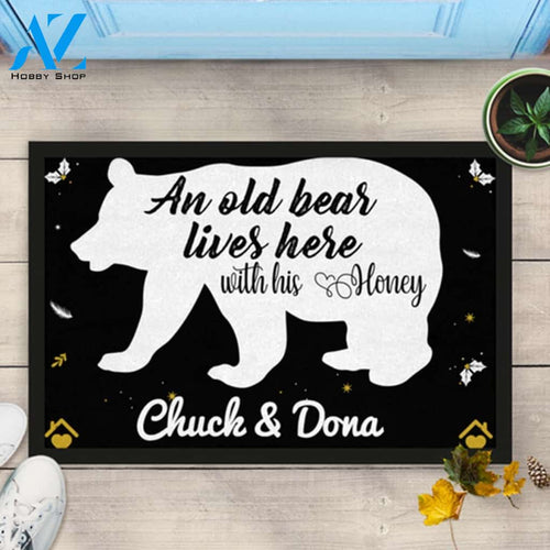 An Old Bear Lives Here With His Honey Personalized Doormat | Welcome Mat | House Warming Gift