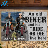 An Old Biker And His Ride Or Die Live Here Custom Doormat