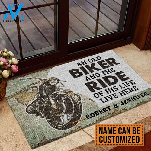 An Old Biker And The Ride Of His Life Live Here Personalized Doormat | Welcome Mat | House Warming Gift