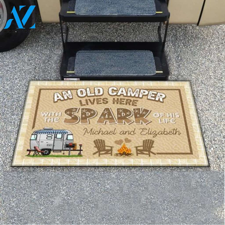 An Old Camper Lives Here With The Spark Of His Life, Door Mat