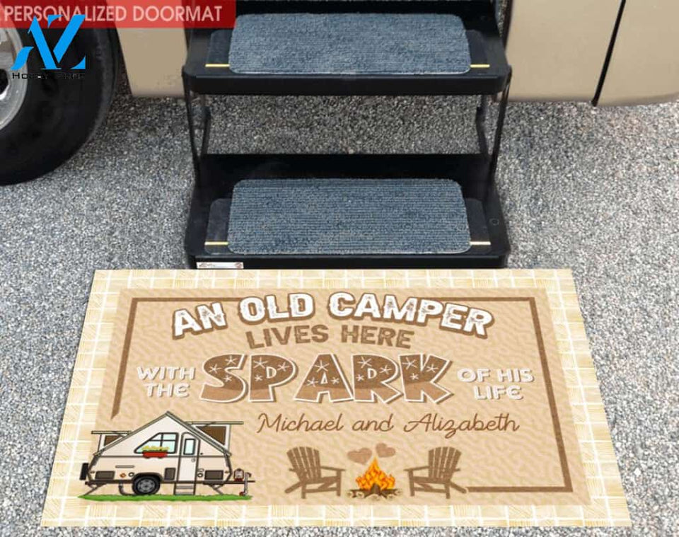An Old Camper Lives Here With The Spark Of His Life, Door Mat