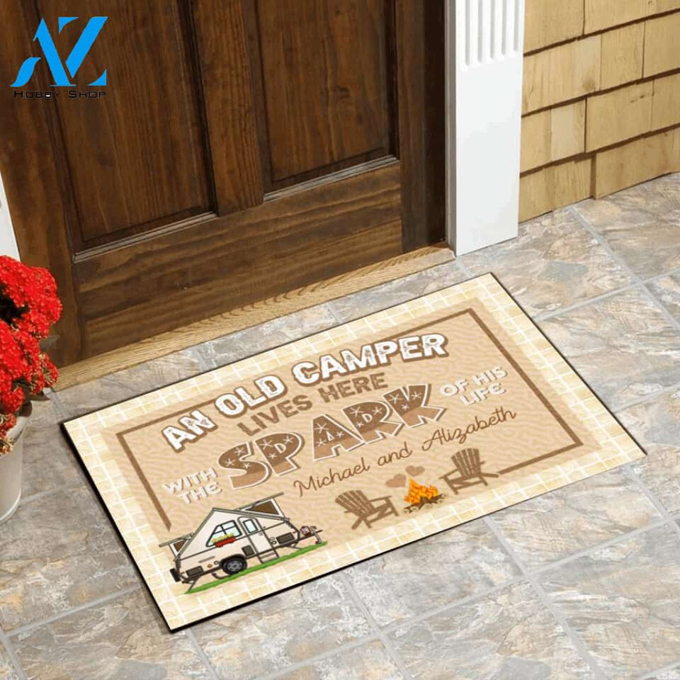 An Old Camper Lives Here With The Spark Of His Life, Door Mat