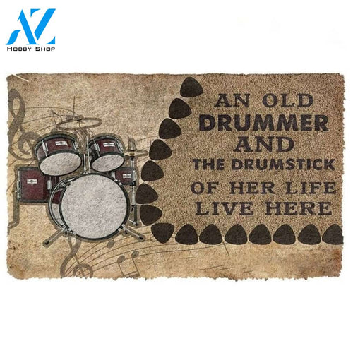An Old Drummer And The Drumstick Of Her Life Doormat Funny Welcome Mat Housewarming Gift Home Decor Funny Doormat Gift for Friend