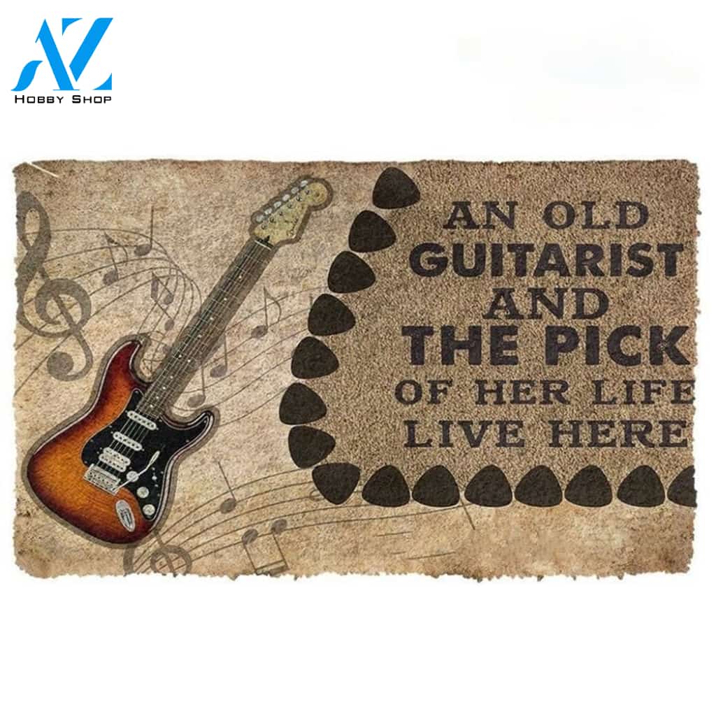 An Old Electric Guitarist And The Pick Of Her Life Doormat Funny Welcome Mat Housewarming Gift Home Decor Funny Doormat Gift for Friend