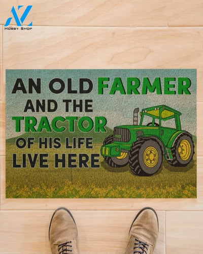 An Old Farmer And The Tractor Of His Life Live Here Vintage Funny Indoor And Outdoor Doormat Warm House Gift Welcome Mat Gift For Farmer