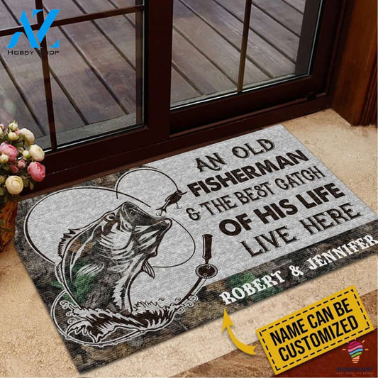Fishing Gifts An Old Fisherman And The Best Catch Of His Life Live Here HG Fishing Gifts Doormat