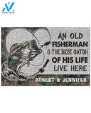 An old fisherman and the best catch of his life live here personalized doormat
