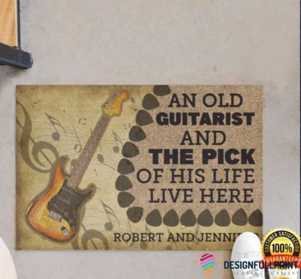 An Old Guitarist And The Pick His Life Live Here Non-Slip Rubber Backing Doormat Or Coir Doormat HG