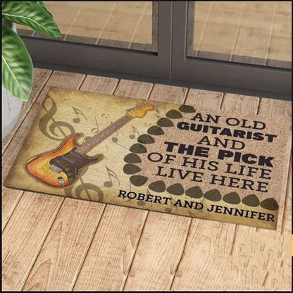 An Old Guitarist And The Pick His Life Live Here Non-Slip Rubber Backing Doormat Or Coir Doormat HG
