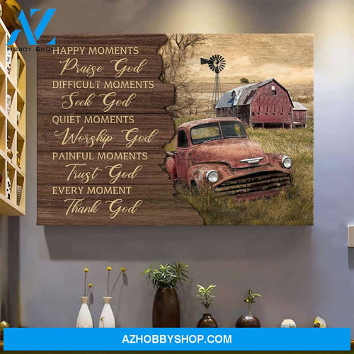 An old red car - Every moment, thank God - Jesus Landscape Canvas Prints, Wall Art