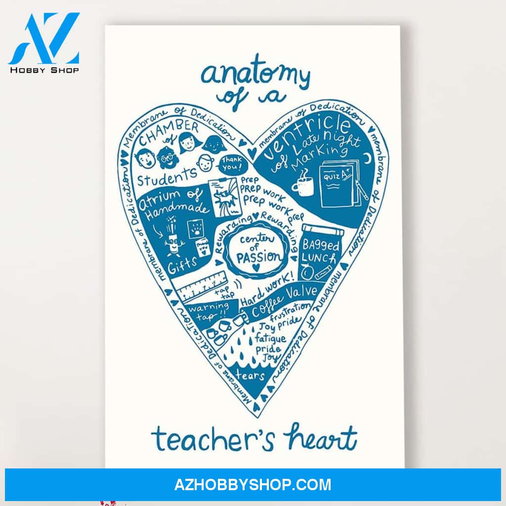 Teacher Classroom Canvas Anatomy Of A Teacher's Heart, Student Wall Art Back to School Gift for Teacher