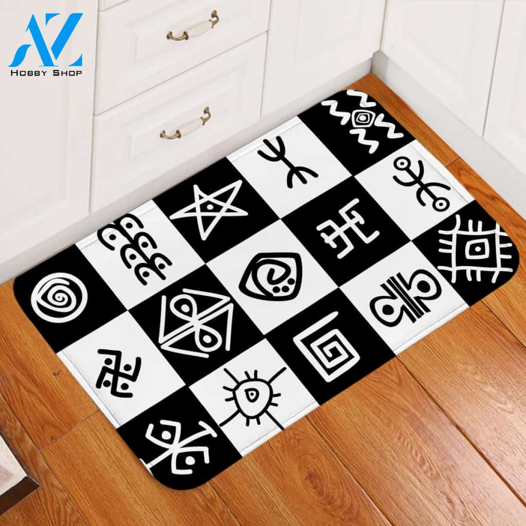 Ancient Signs Checked Door Mat