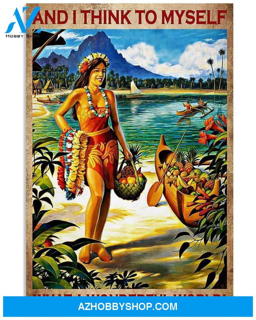 And I Think To My Self What A Wonderful World Hippie Girl Canvas And Poster, Wall Decor Visual Art
