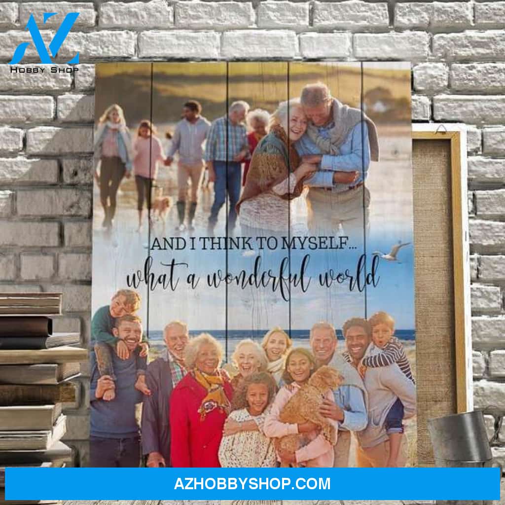 And I Think to Myself What a Wonderful World Cutout Onto Beach Personalized Photo Memorial Canvas, Canvas Wall Art Gift for Remembrance