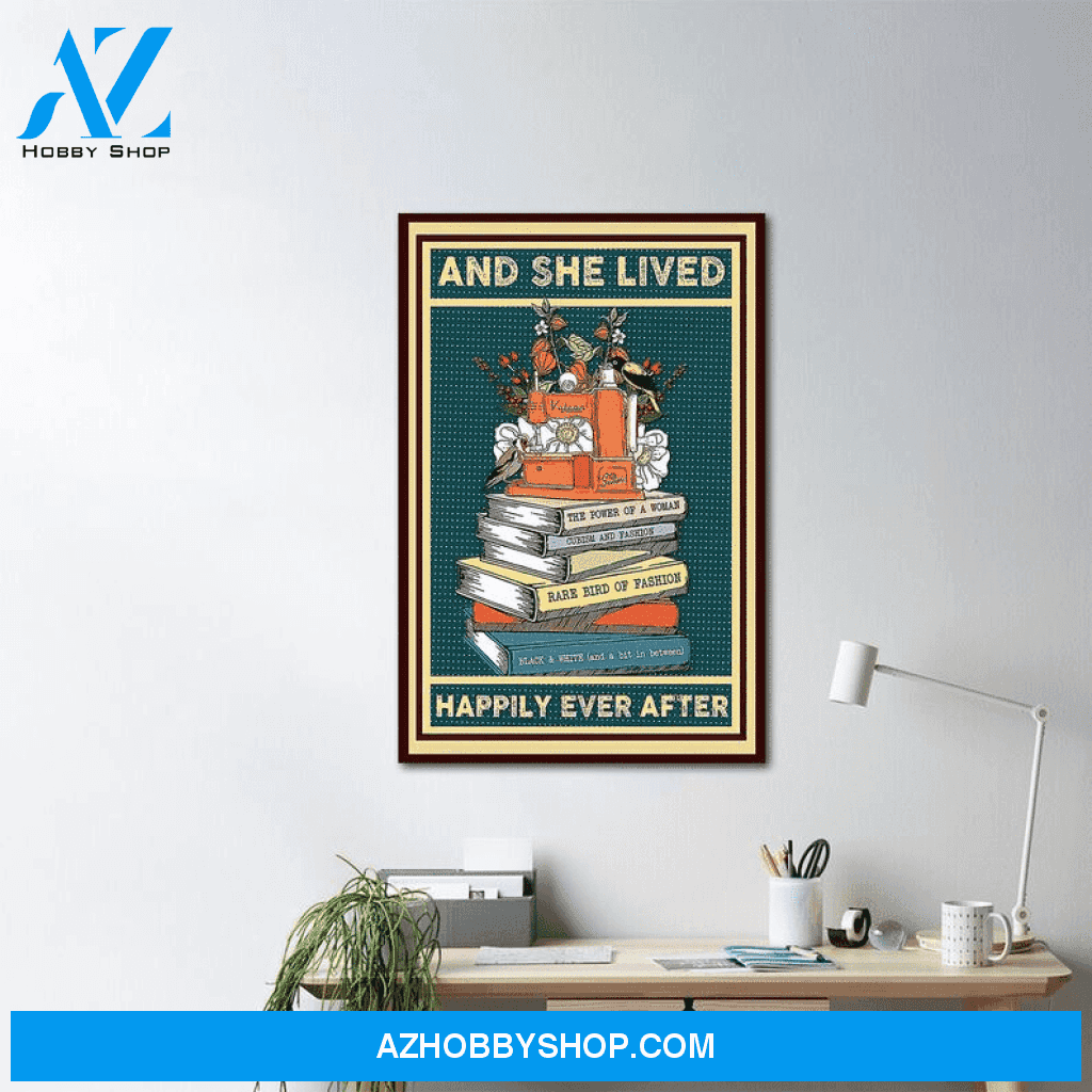 And She Lived Happily Ever After art Books Canvas Wall Art