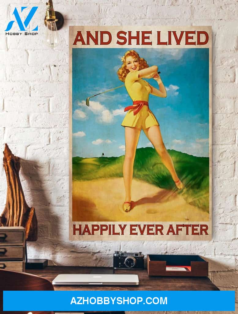 And She Lived Happily Ever After Golf Canvas Wall Art Gift Girlfriend