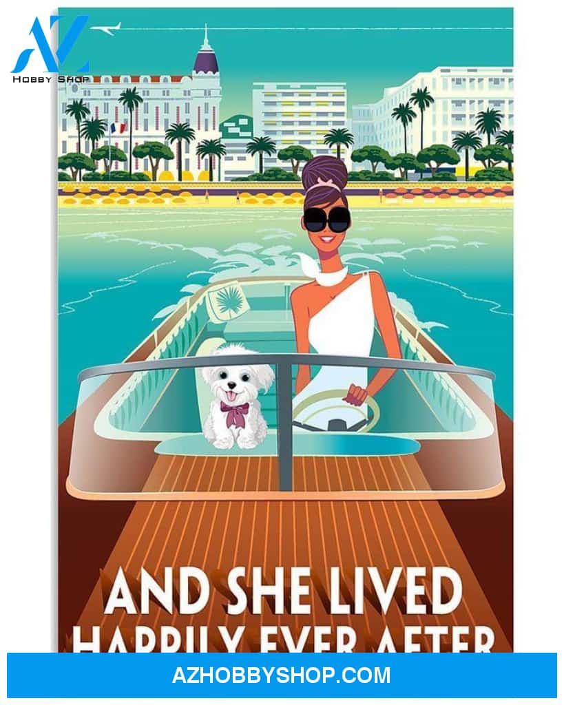 And She Lived Happily Ever After Lady Her Dog Canvas And Poster, Wall Decor Visual Art