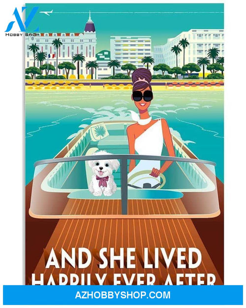 And She Lived Happily Ever After Lady Her Dog Canvas And Poster, Wall Decor Visual Art