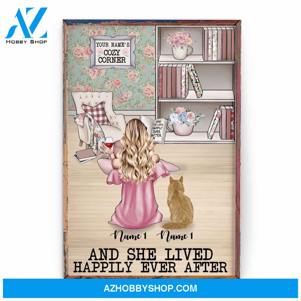 And She Lived Happily Ever After With Her Cat Poster & Canvas