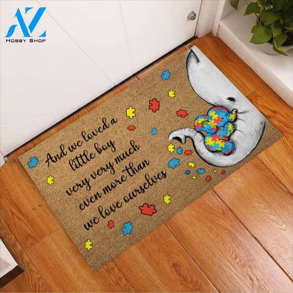 And We Love A Little Boy Easy Clean Welcome DoorMat | Felt And Rubber | 40x60 cm | 45x75 cm | 60x90 cm | Colorful | DO1013