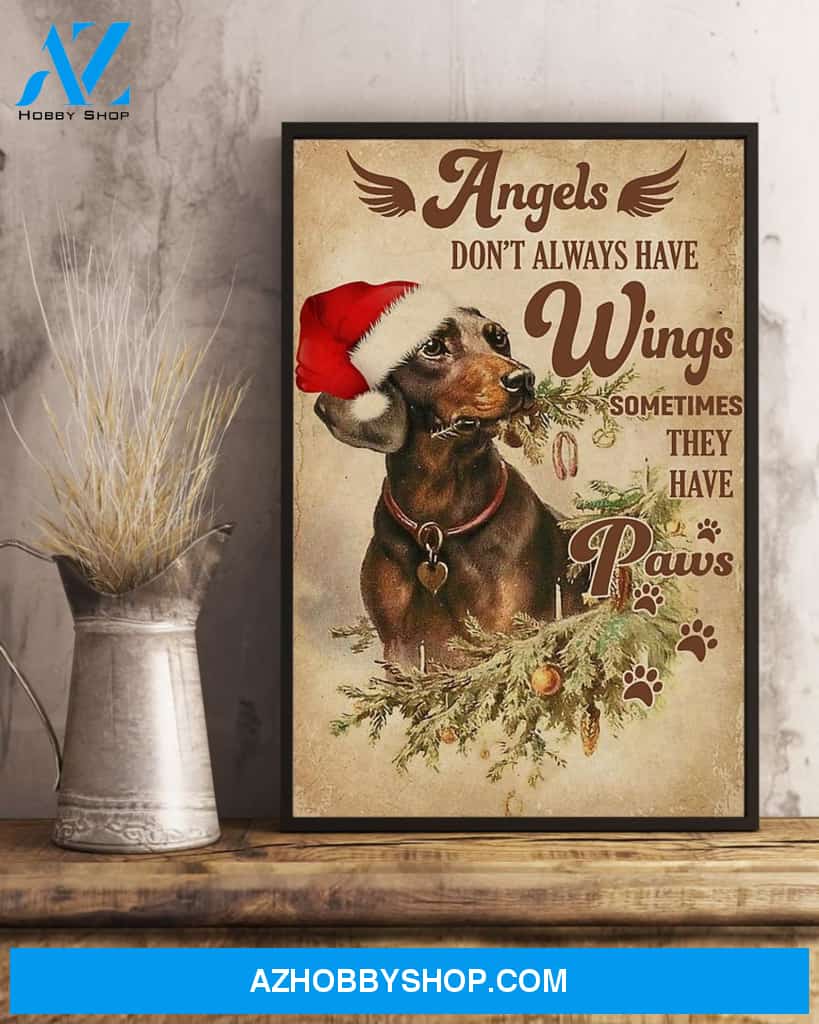 Angel Christmas Dachshund Dog With Red Hat Christmas Canvas And Poster, Wall Decor Visual Art