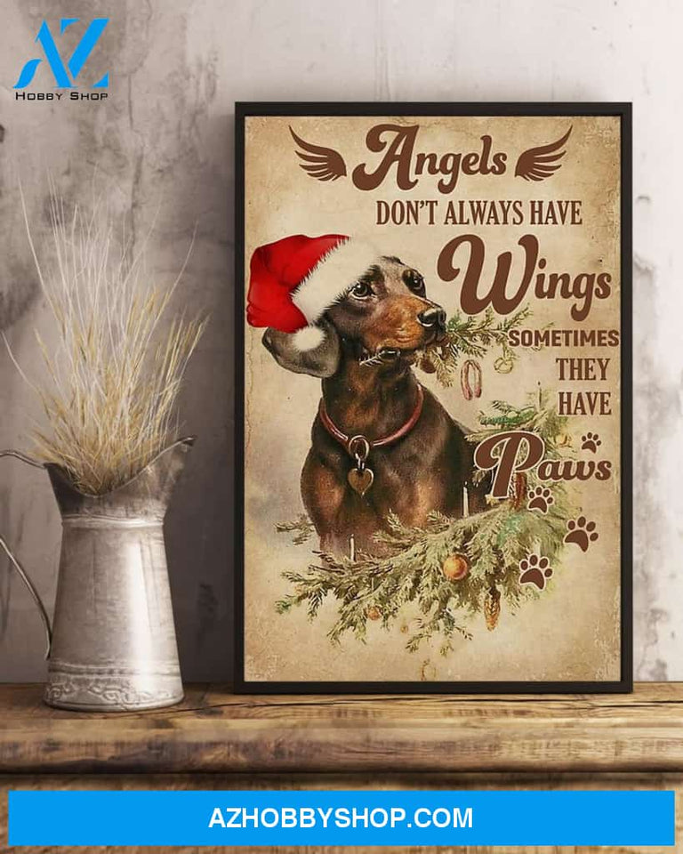 Angel Christmas Dachshund Dog With Red Hat Christmas Canvas And Poster, Wall Decor Visual Art