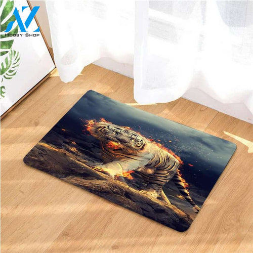angry white tiger doormats