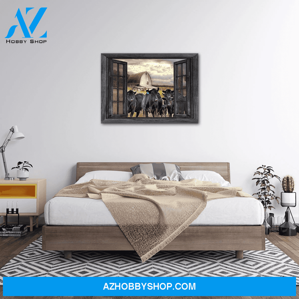 Angus Cattle Cow Outside The Window Premium Canvas Wall Art, Wall Decor Visual Art