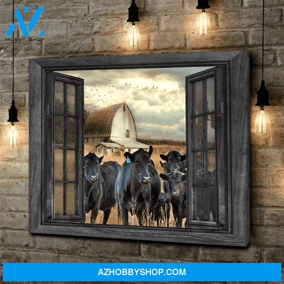Angus Cattle Cow Outside The Window Premium Canvas Wall Art, Wall Decor Visual Art