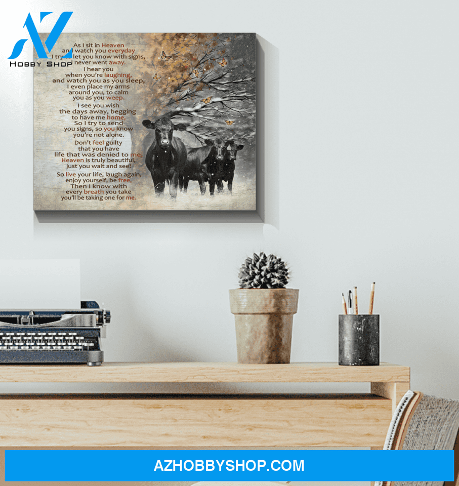 Angus Cow As I Sit In Heaven Wall Art Canvas Prints, Wall Decor Visual Art