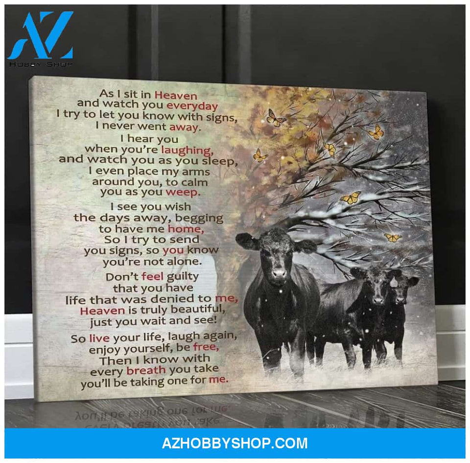 Angus Cow As I Sit In Heaven Wall Art Canvas Prints, Wall Decor Visual Art
