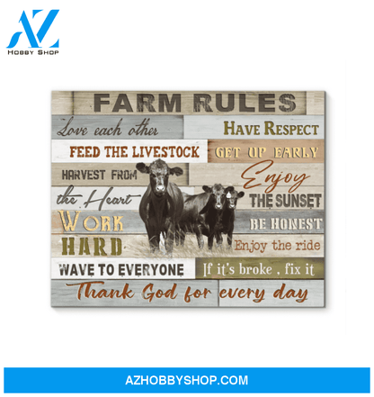 Angus Cow Farm Rules Canvas Wall Art, Wall Decor Visual Art