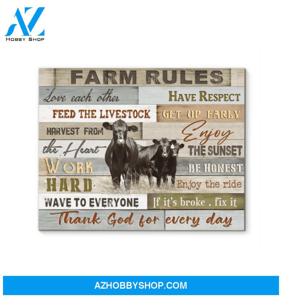 Angus Cow Farm Rules Canvas Wall Art, Wall Decor Visual Art