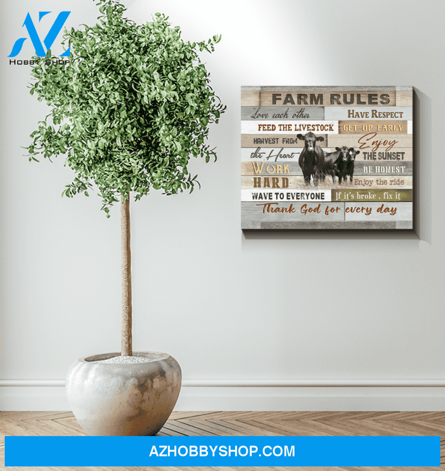 Angus Cow Farm Rules Canvas Wall Art, Wall Decor Visual Art