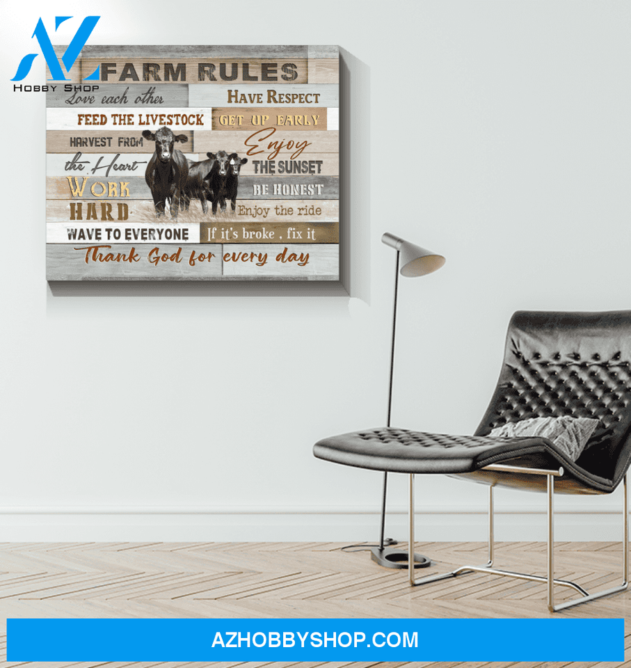 Angus Cow Farm Rules Canvas Wall Art, Wall Decor Visual Art