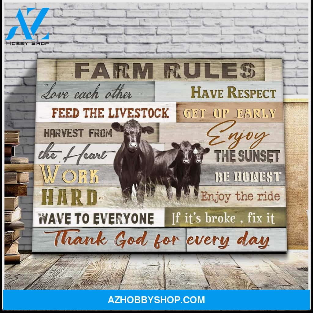 Angus Cow Farm Rules Canvas Wall Art, Wall Decor Visual Art