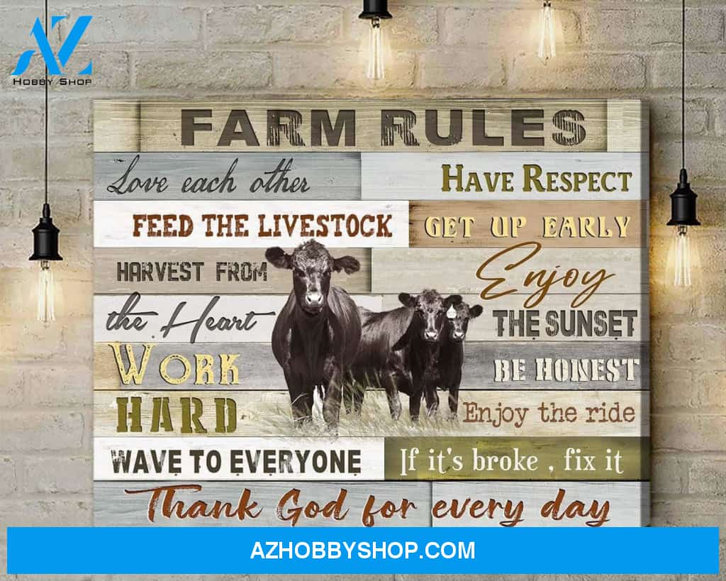Angus Cow Farm Rules Canvas Wall Art, Wall Decor Visual Art