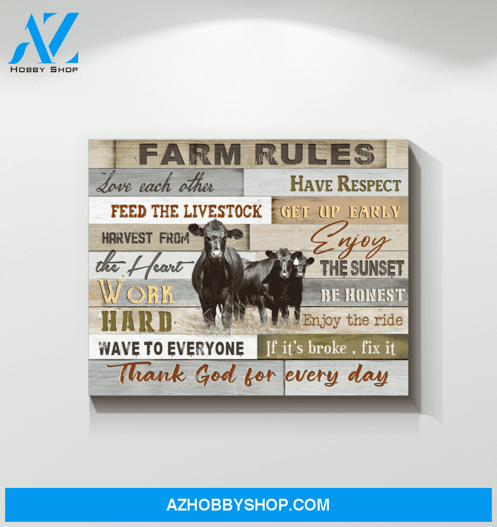 Angus Cow Farm Rules Canvas Wall Art, Wall Decor Visual Art