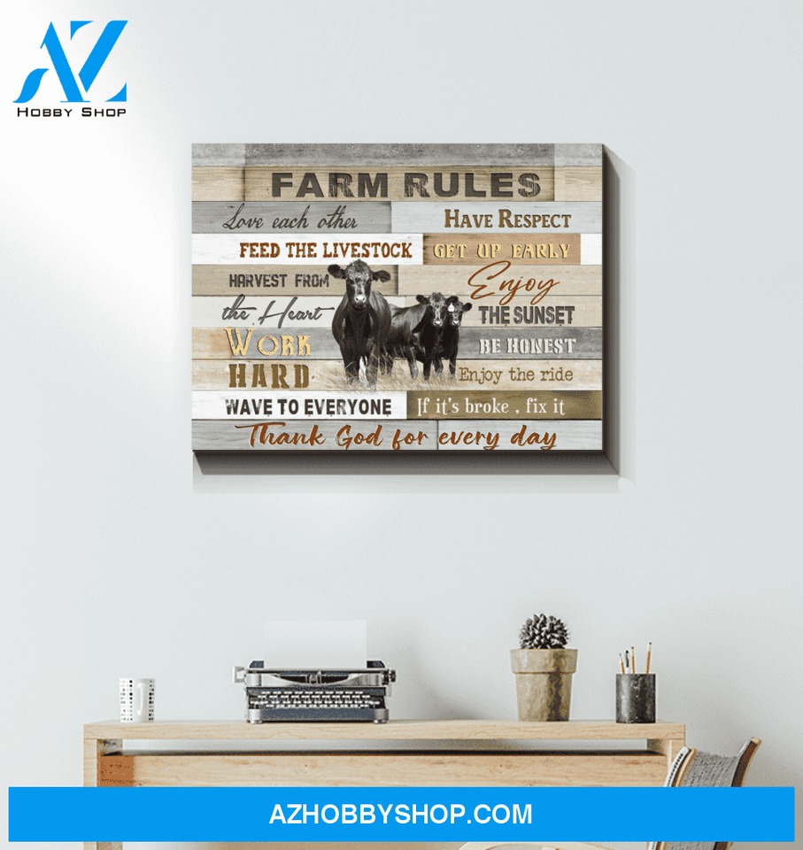 Angus Cow Farm Rules Canvas Wall Art, Wall Decor Visual Art