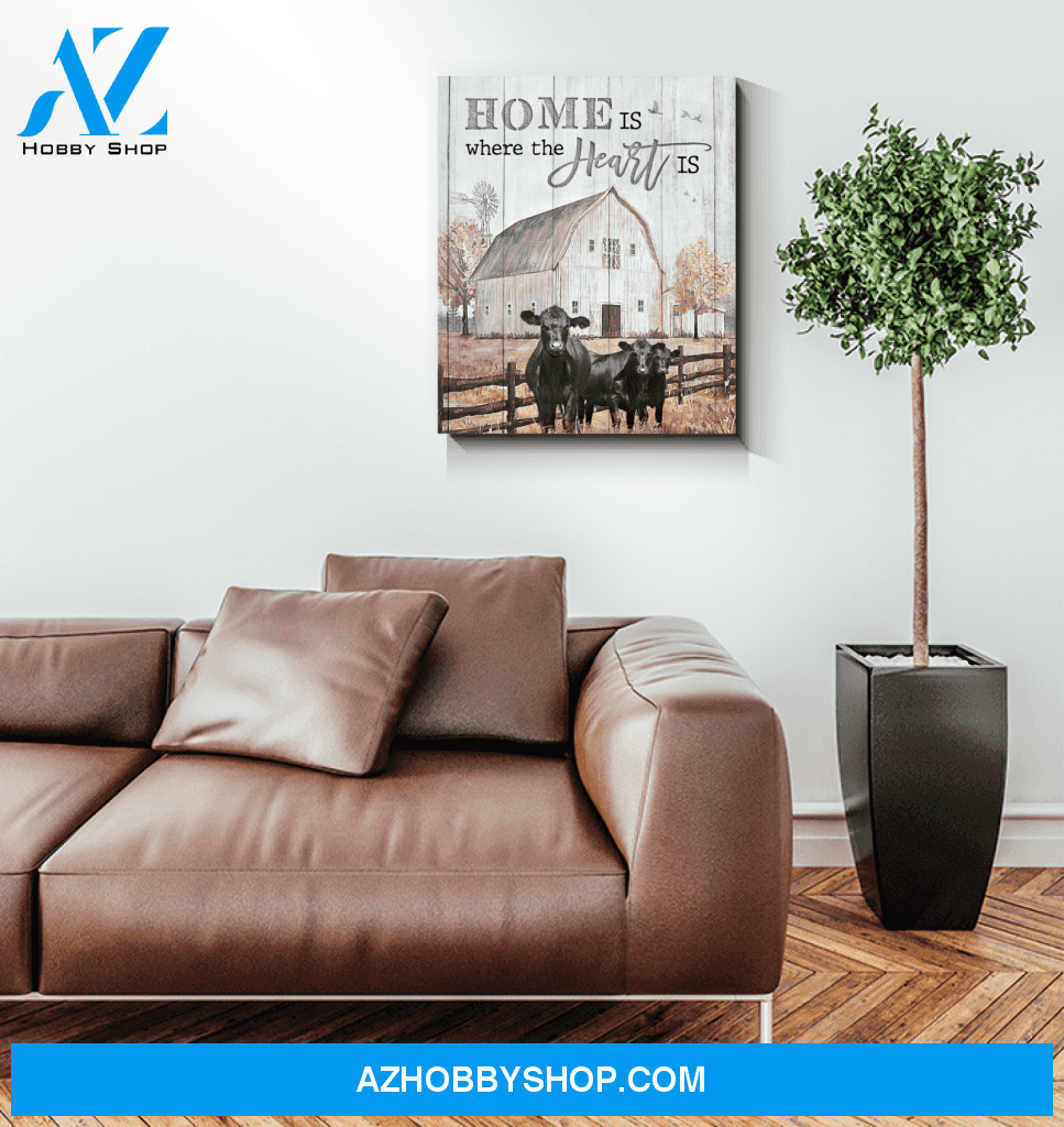 Angus Cow Home Is Framed Canvas Wall Art, Wall Decor Visual Art