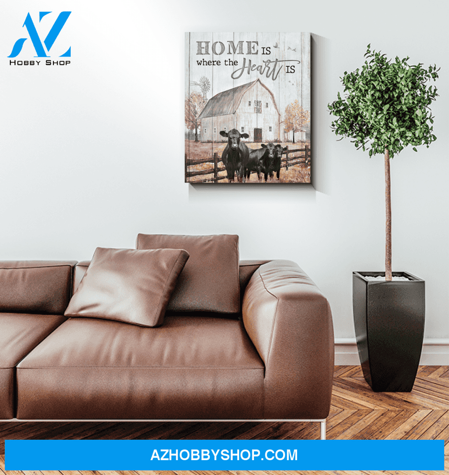 Angus Cow Home Is Framed Canvas Wall Art, Wall Decor Visual Art