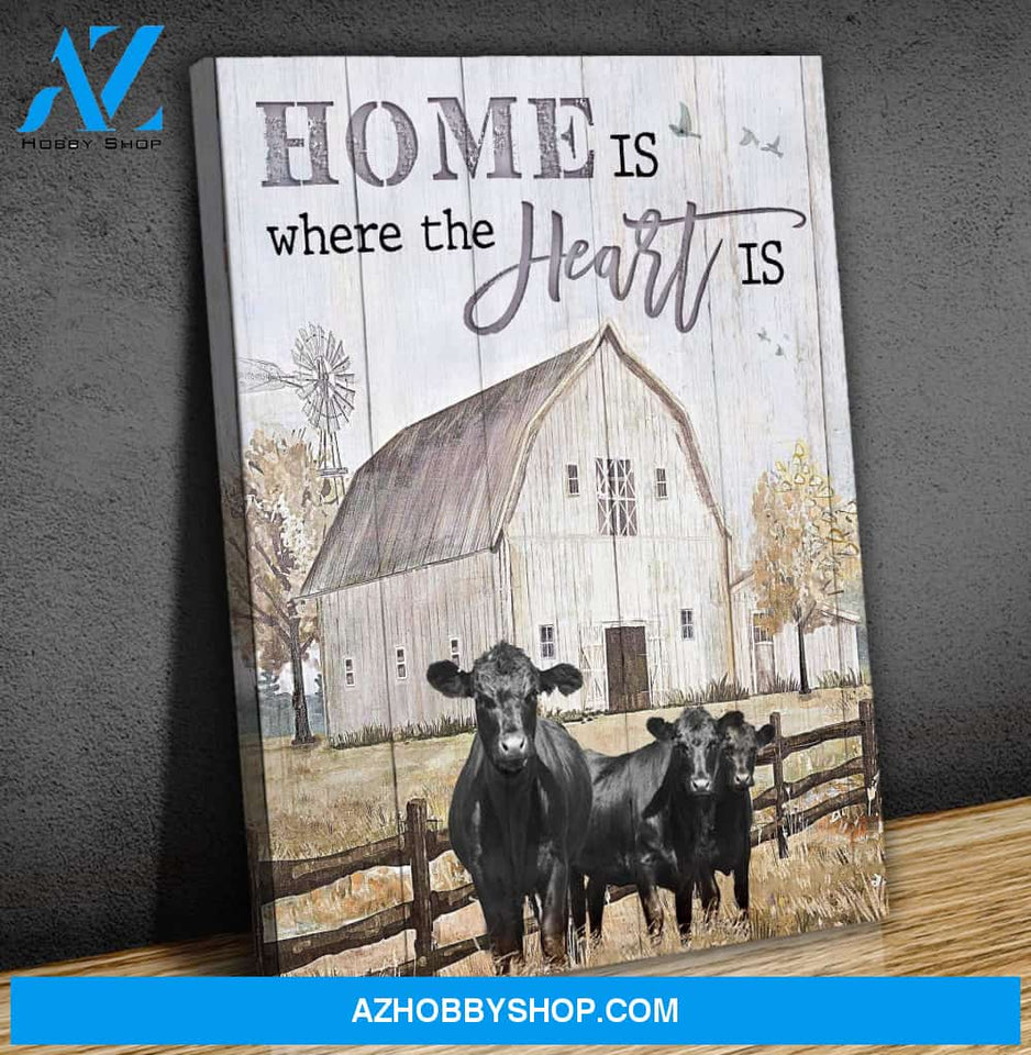 Angus Cow Home Is Framed Canvas Wall Art, Wall Decor Visual Art