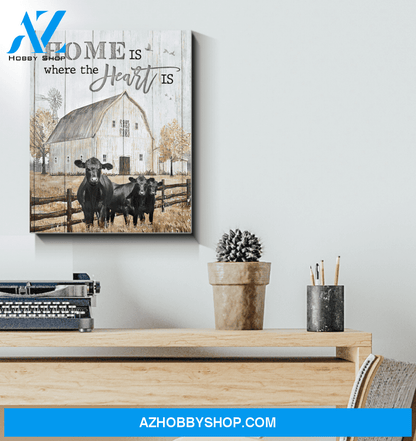 Angus Cow Home Is Framed Canvas Wall Art, Wall Decor Visual Art