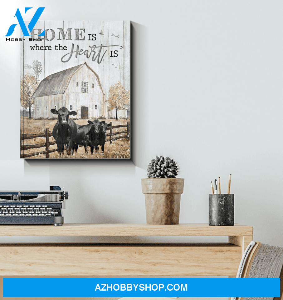 Angus Cow Home Is Framed Canvas Wall Art, Wall Decor Visual Art