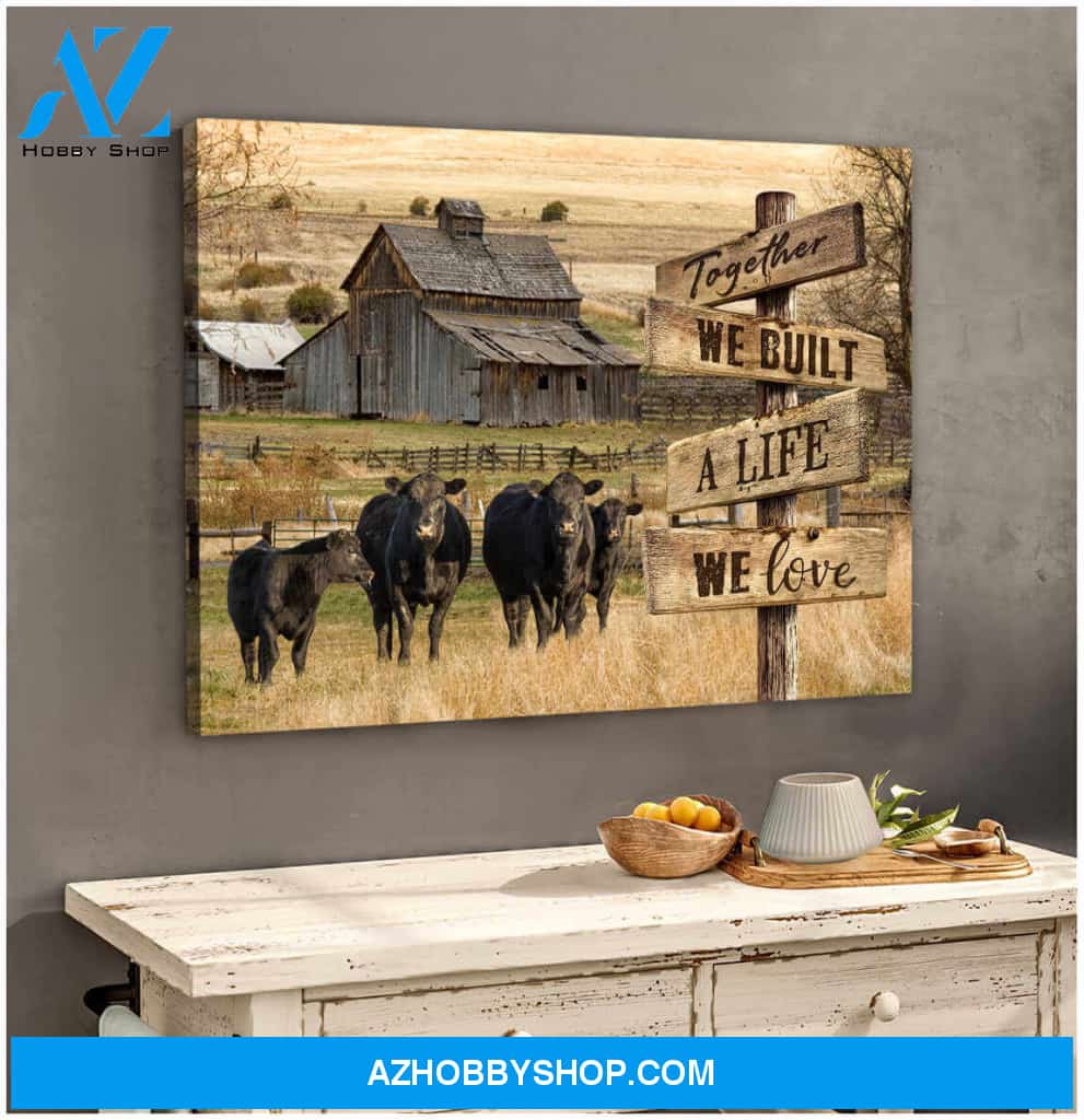 Angus Cow Together We Built A Life We Love Canvas Wall Art Decor, Wall Decor Visual Art