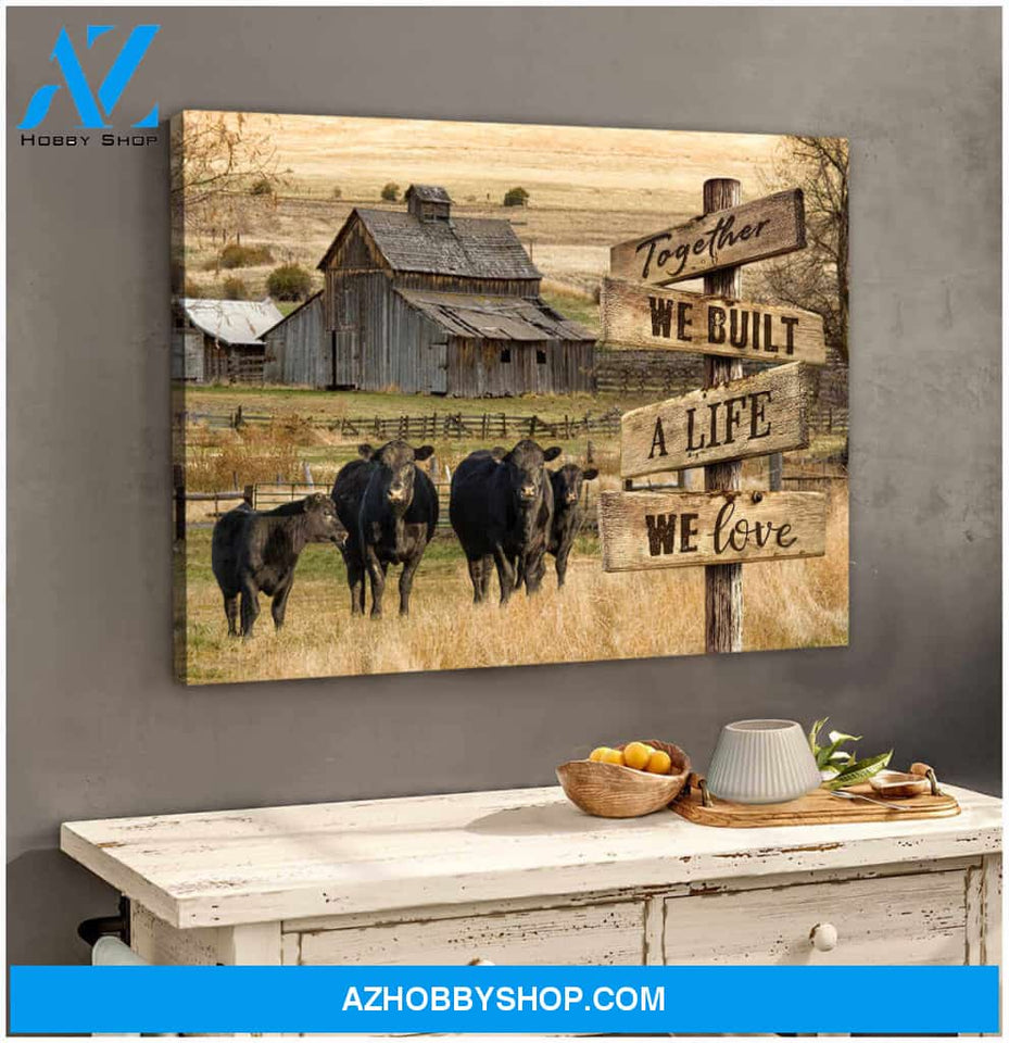 Angus Cow Together We Built A Life We Love Canvas Wall Art Decor, Wall Decor Visual Art