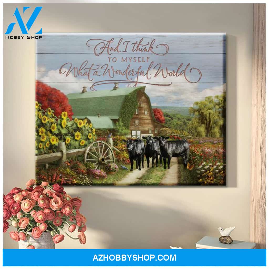 Angus Cow What A Wonderful World Framed Canvas Wall Art, Wall Decor Visual Art
