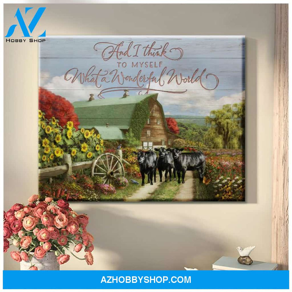 Angus Cow What A Wonderful World Framed Canvas Wall Art, Wall Decor Visual Art