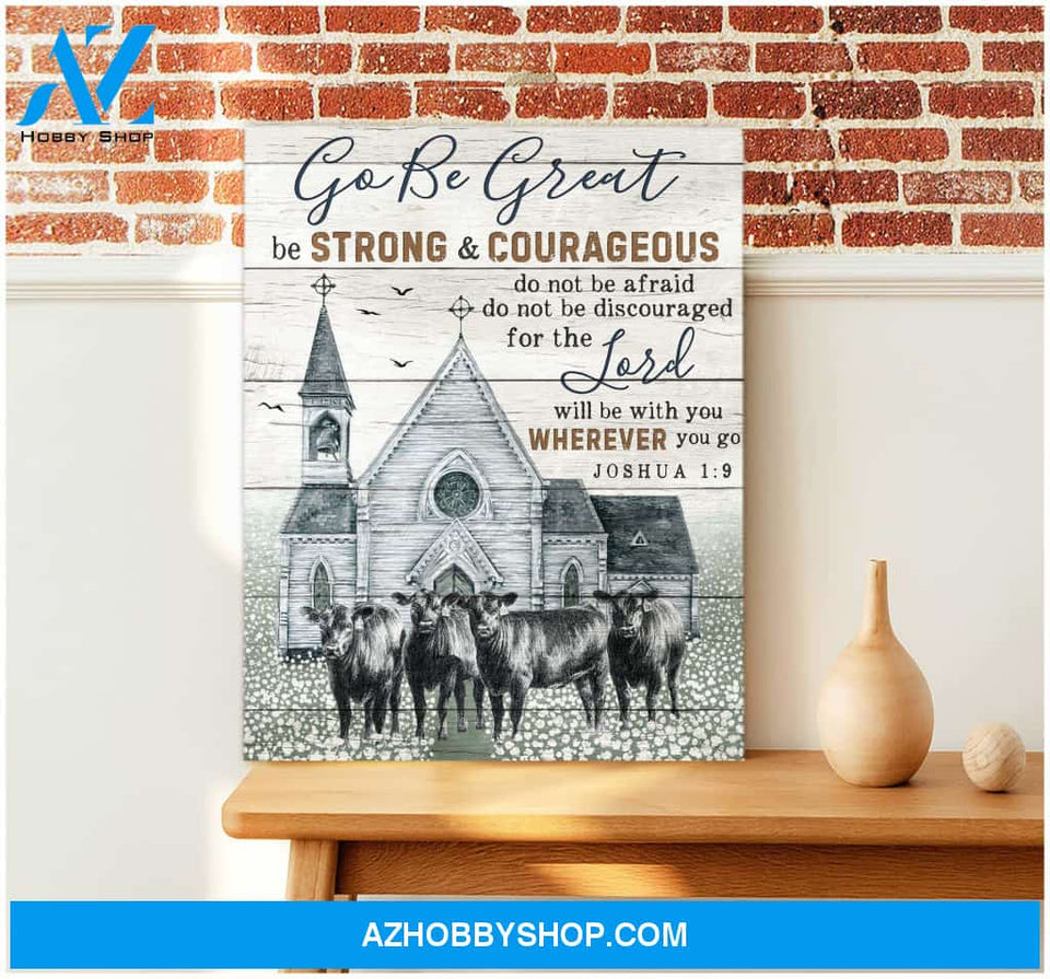 Angus Cows and Church Cow Go be great Farm Canvas Wall Art Decor, Wall Decor Visual Art