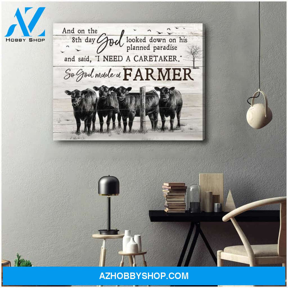 Angus Cows Farmhouse Farm Canvas So God Made A Farmer Wall Art Decor, Wall Decor Visual Art